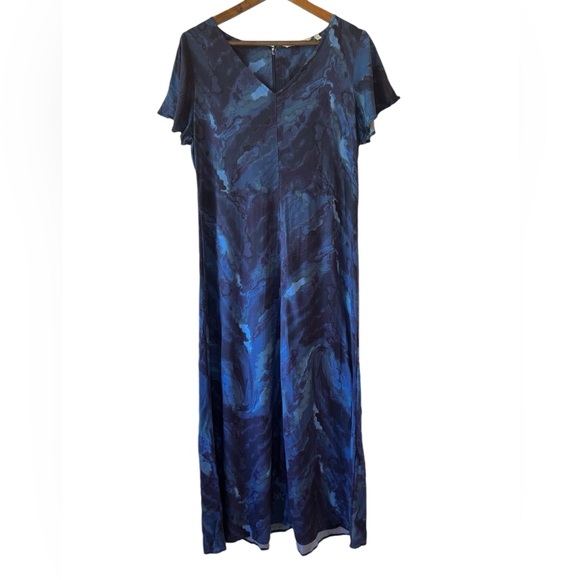 Soft Surroundings Blue Marble Print Flutter Sleeve Viscose Maxi Dress - Picture 2 of 9